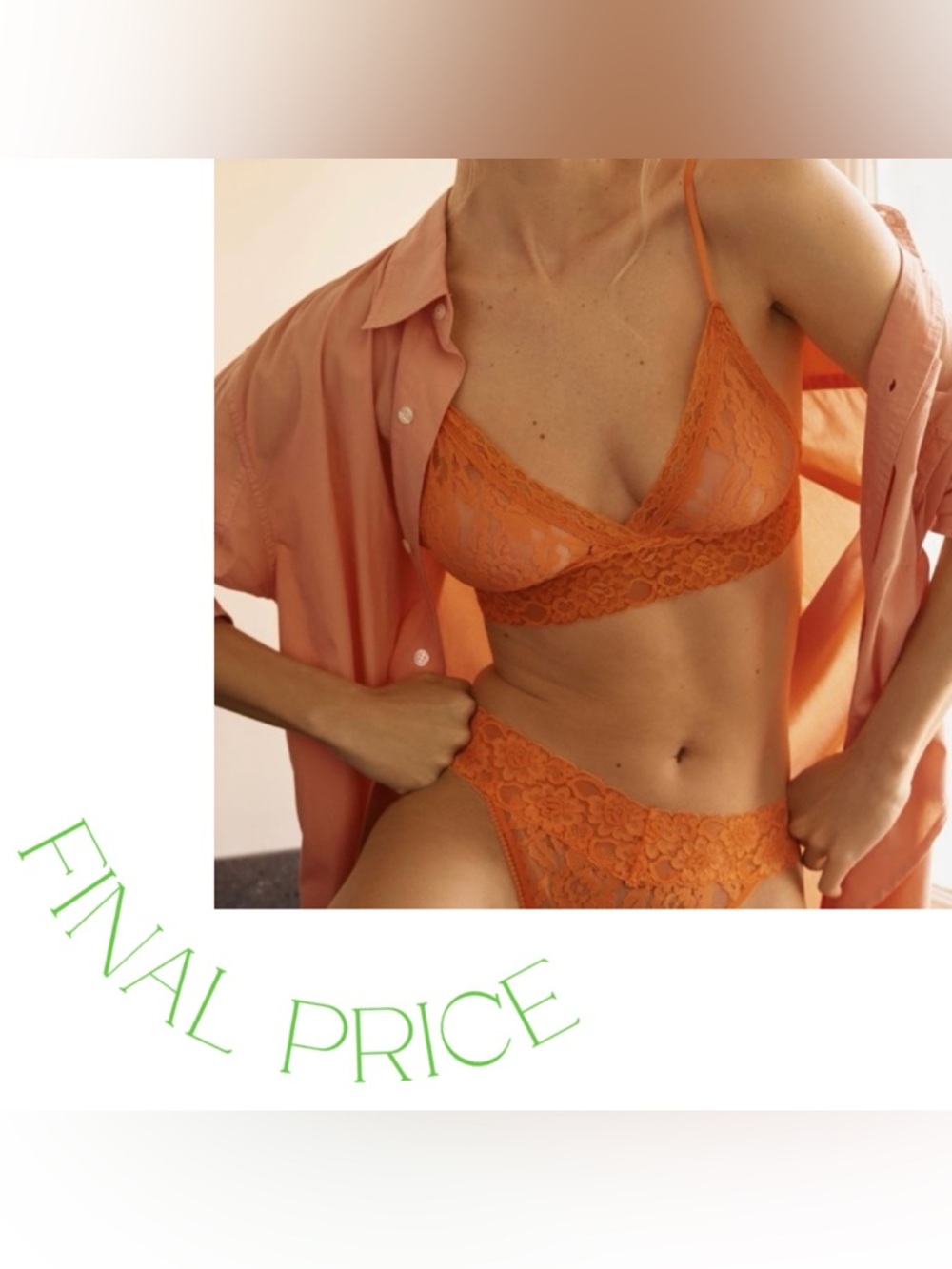 ✅ FINAL PRICE NWT Anthropologie Orange Triangle Lace Bra &  Lace Thong Set